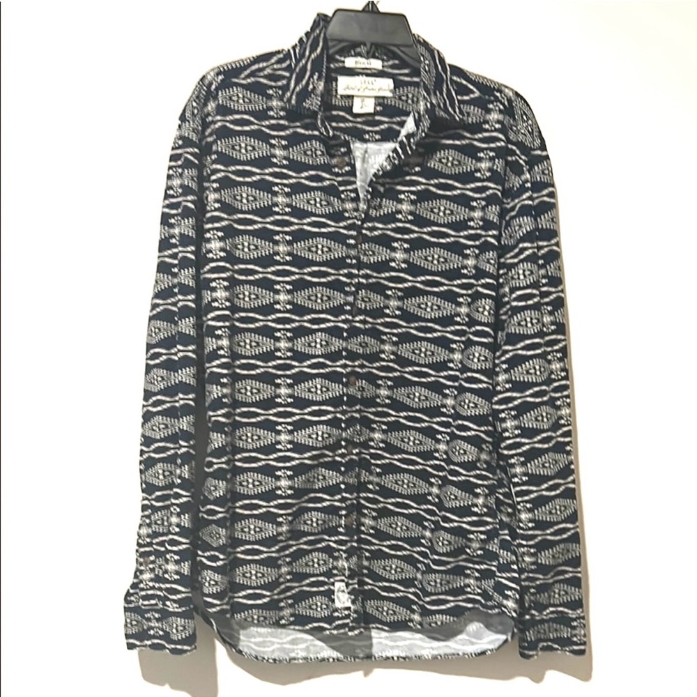 H&M L.O.G.G. Mens Size L Regular Navy and White Patterned Button-Up Shirt